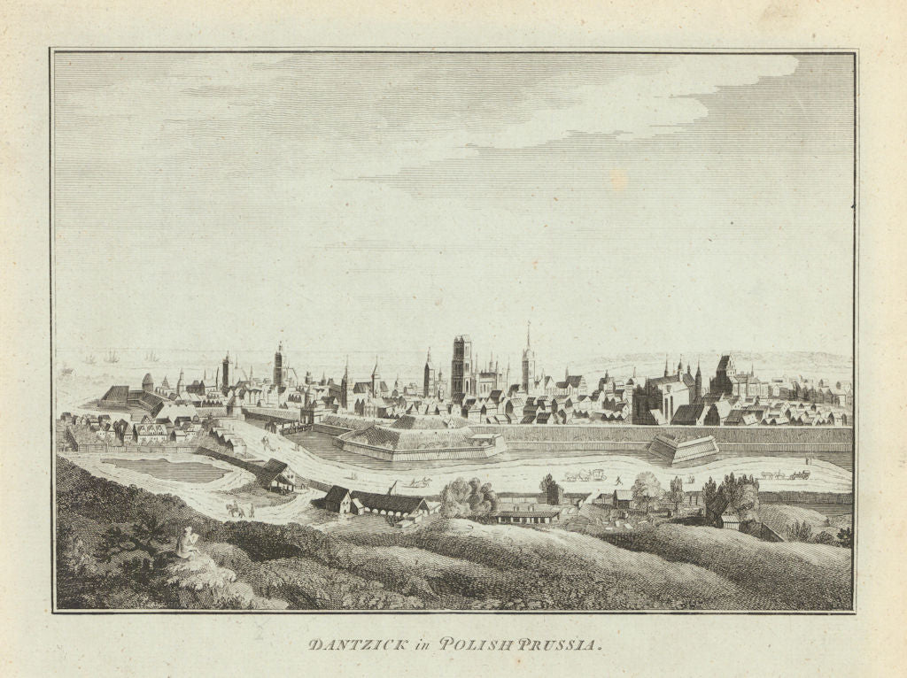 View of Dantzick in Polish Prussia. Danzig, Poland 1787 old antique print